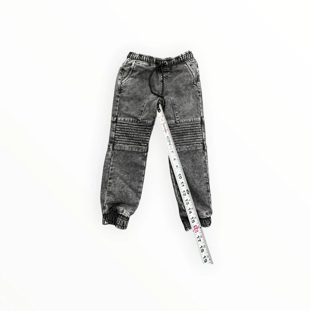 St. Goliath Denim Joggers Boys 5 Black Acid Wash Moto Biker Pants Ribbed‎ Cuffs